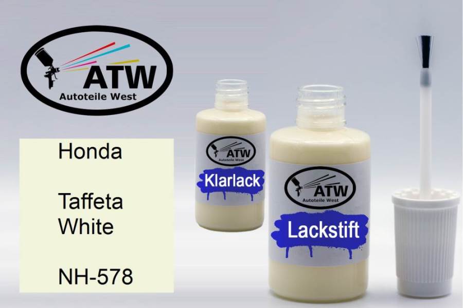 Honda, Taffeta White, NH-578: 20ml Lackstift + 20ml Klarlack - Set, von ATW Autoteile West.